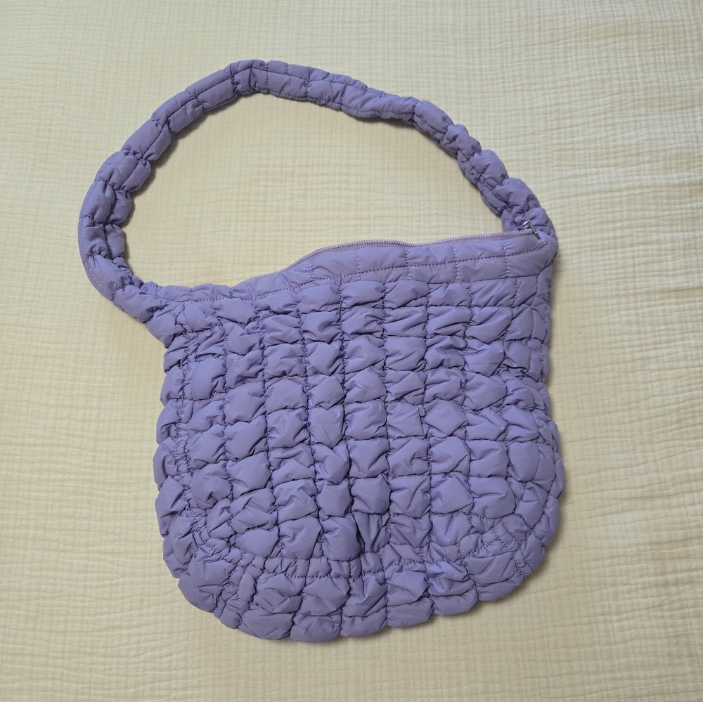 Amazon Women's Nylon Quilted Puffer Large Shoulder Bag In Lavender